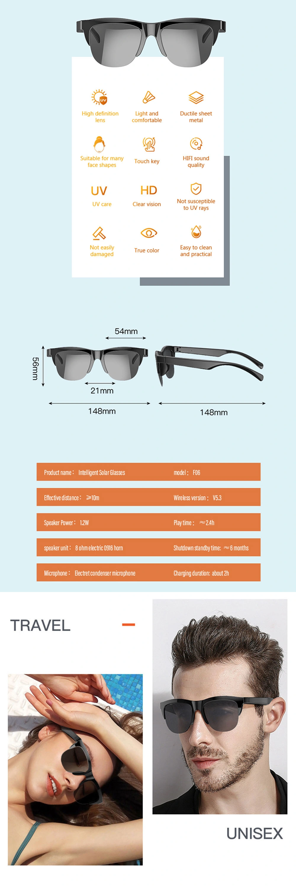 F06 Smart Sunglasses Talk Music Cycling Outdoor Bluetooth Sun Glasses