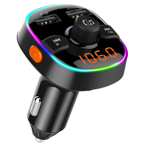 Luz colorida Carregador de carro USB Bluetooth Mãos livres Música Áudio Sem fio Transmissor FM Rádio Kits de carro Bluetooth Leitor de MP3 para carro