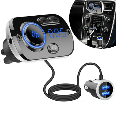 Kit veicular viva-voz com carregador rápido USB QC3.0 duplo com Bluetooth MP3 player e luzes coloridas do ambiente