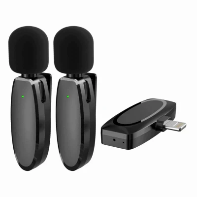 Suporte para microfone sem fio de lapela dupla inteligente 2.4G com cancelamento de ruído para microfone sem fio Vlogging/streaming de vídeo